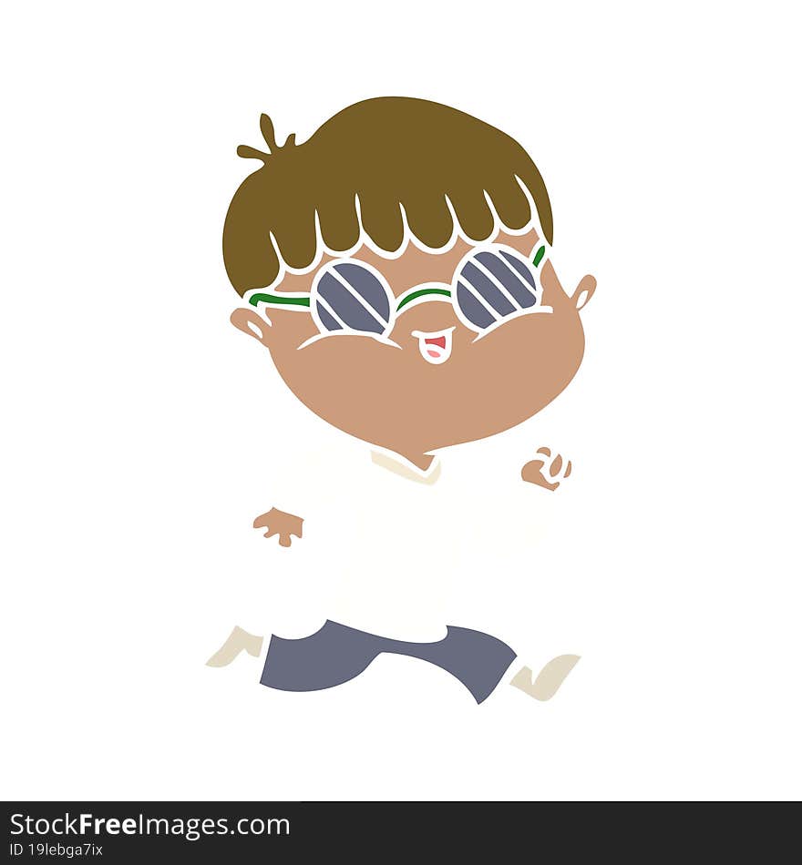 flat color style cartoon boy wearing sunglasses and running