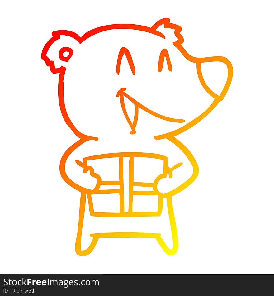 warm gradient line drawing cartppm bear with present