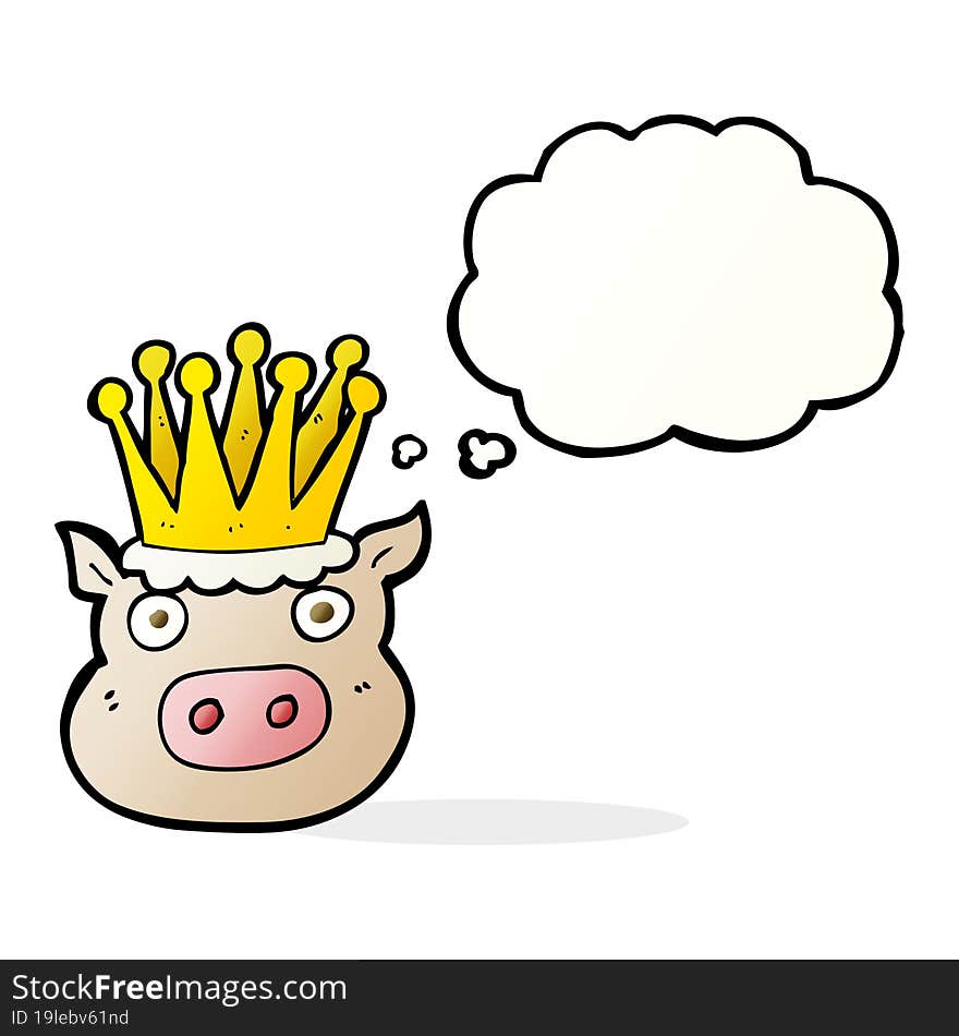 freehand drawn thought bubble cartoon crowned pig