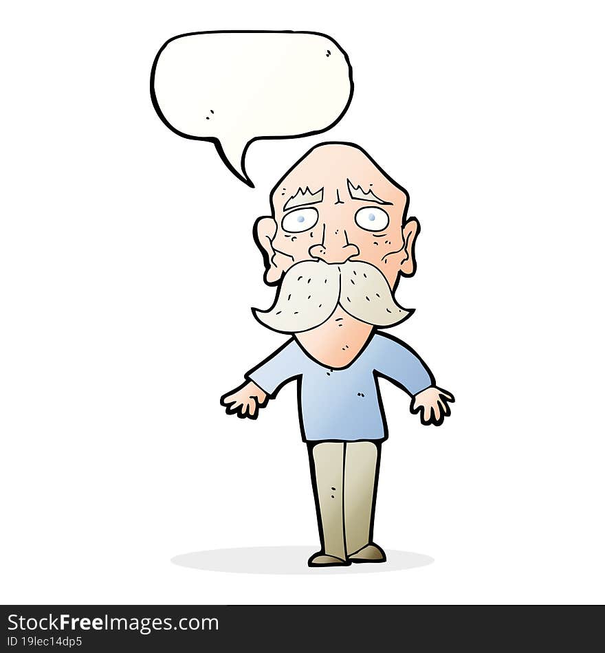 cartoon sad old man with speech bubble