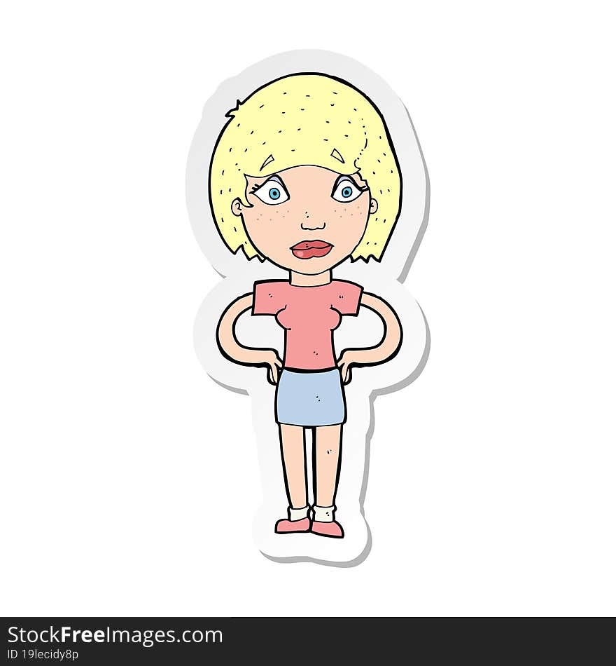 sticker of a cartoon worried woman