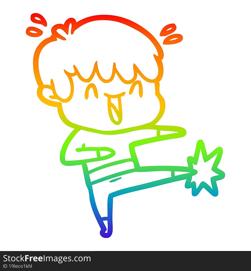 rainbow gradient line drawing of a cartoon laughing boy