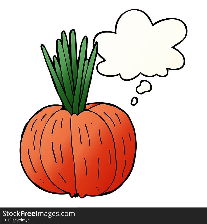 cartoon vegetable with thought bubble in smooth gradient style