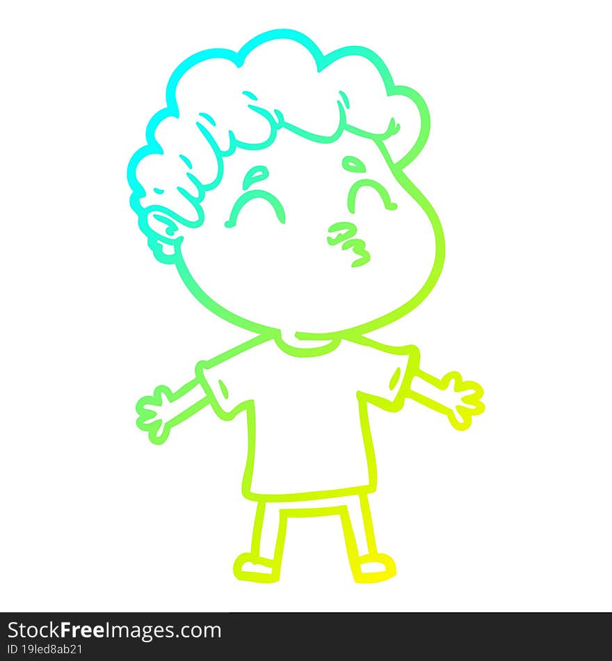 cold gradient line drawing cartoon man pouting