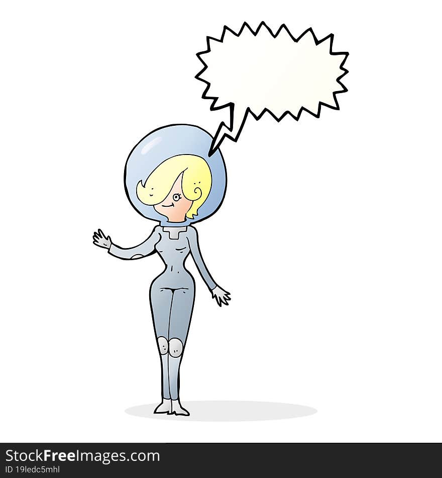 cartoon space woman with speech bubble