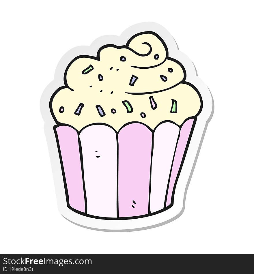 sticker of a cartoon cupcake