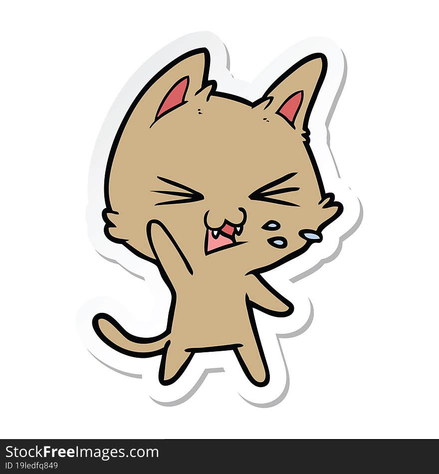 sticker of a cartoon cat hissing