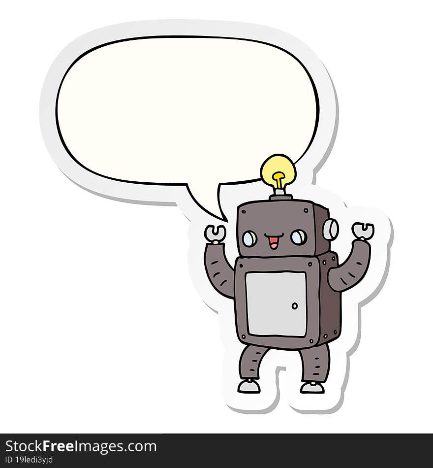 cartoon happy robot with speech bubble sticker