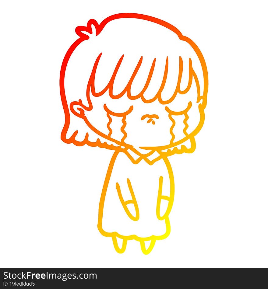 warm gradient line drawing of a cartoon woman crying