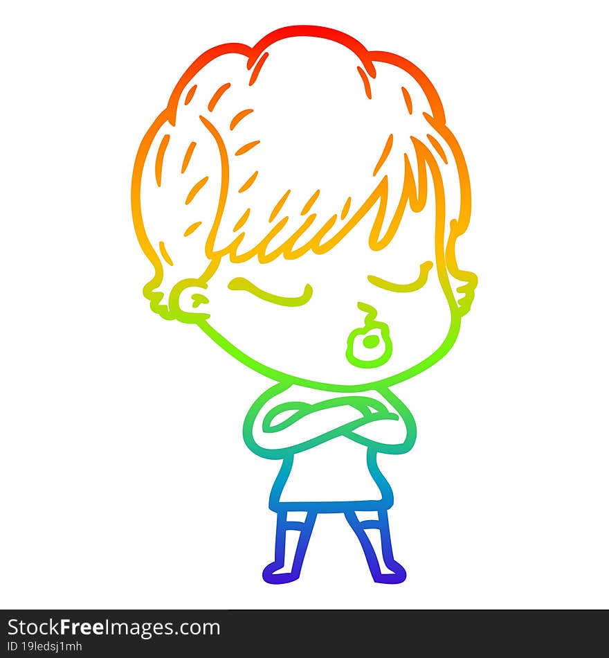 rainbow gradient line drawing cartoon woman with eyes shut