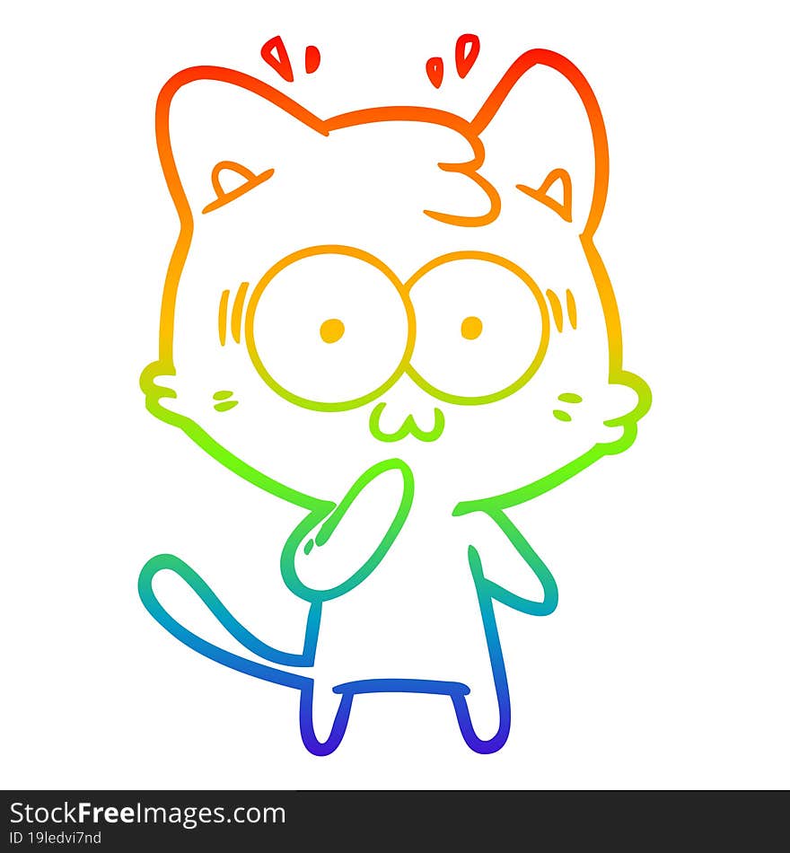 rainbow gradient line drawing cartoon surprised cat