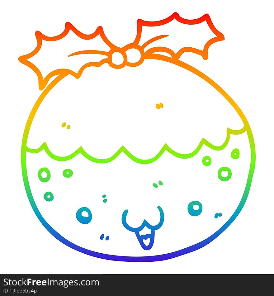 rainbow gradient line drawing cute cartoon christmas pudding