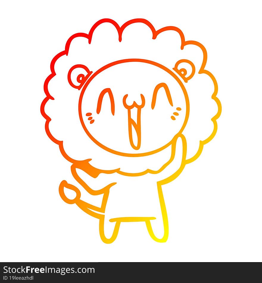 warm gradient line drawing of a happy cartoon lion