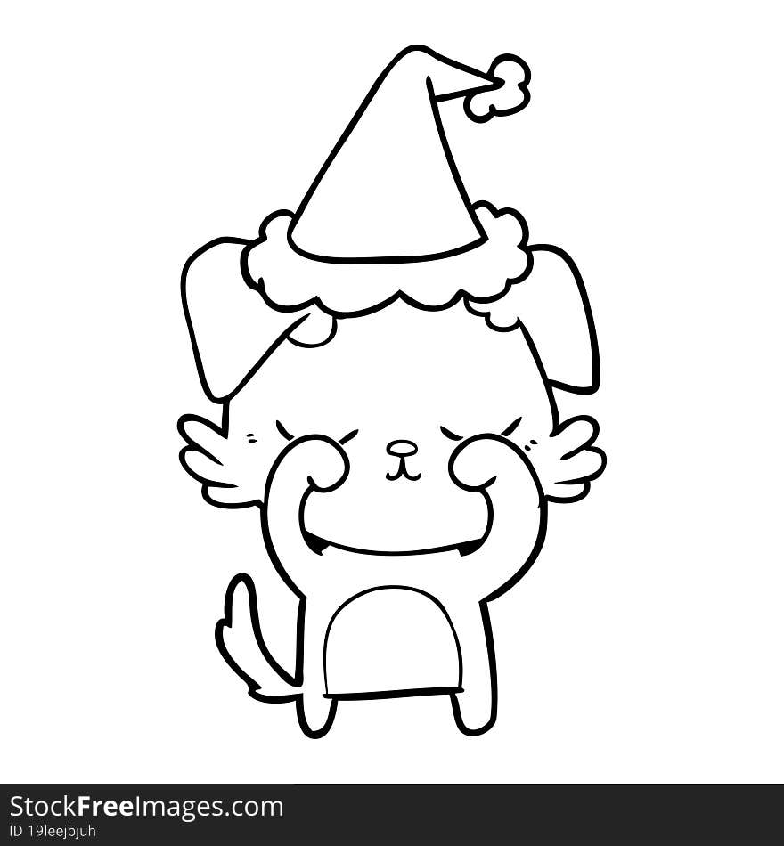 cute hand drawn line drawing of a dog wearing santa hat. cute hand drawn line drawing of a dog wearing santa hat