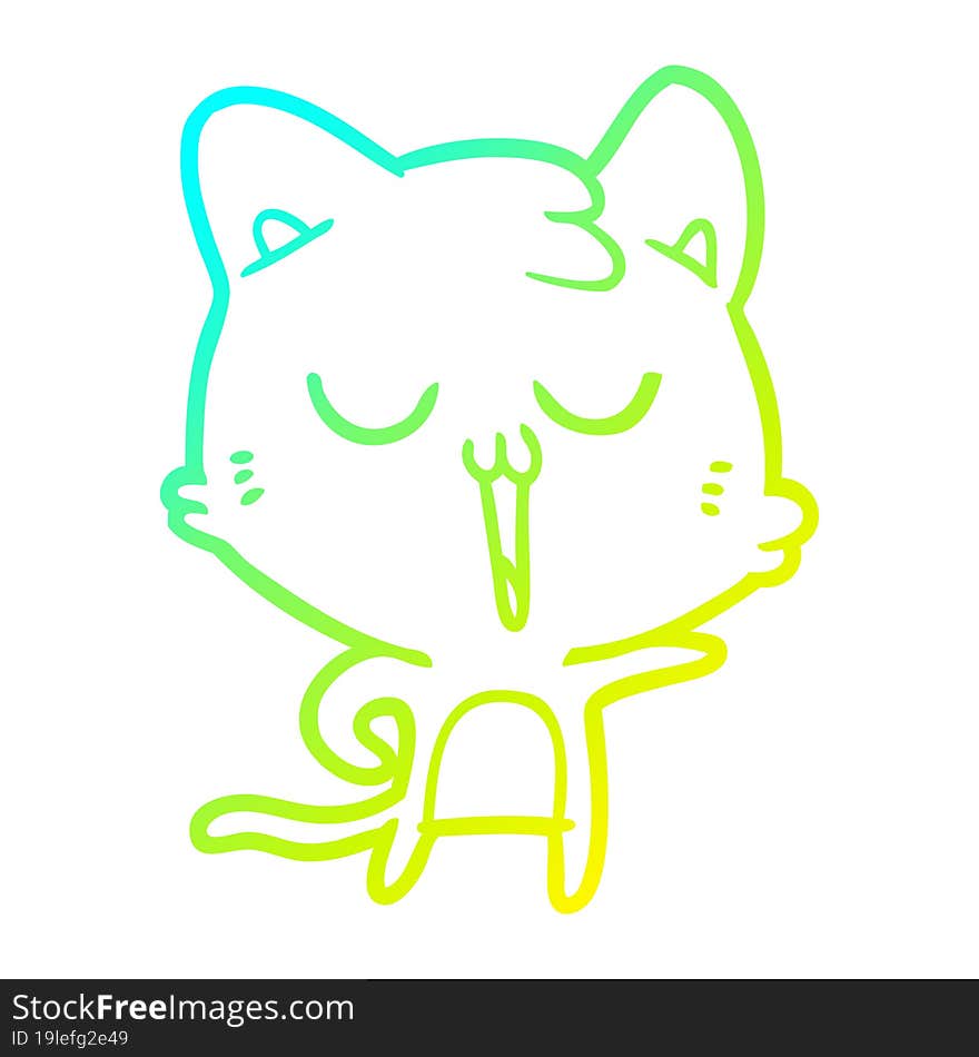 Cold Gradient Line Drawing Cartoon Cat Singing