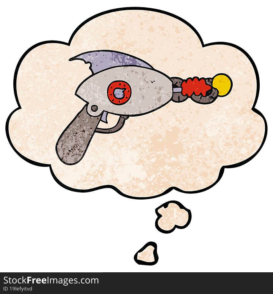 cartoon ray gun with thought bubble in grunge texture style. cartoon ray gun with thought bubble in grunge texture style