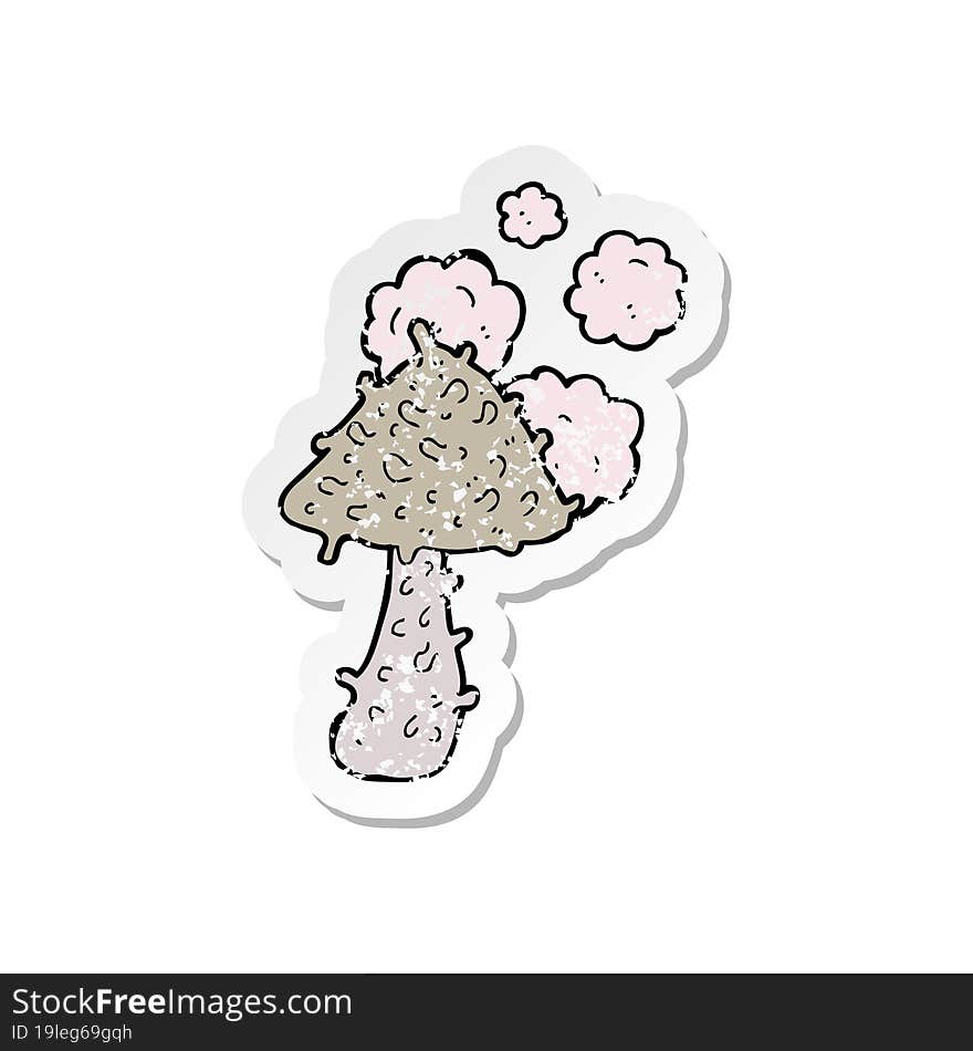 retro distressed sticker of a cartoon weird mushroom