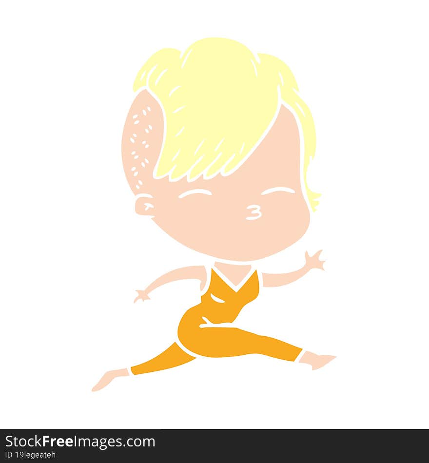 Flat Color Style Cartoon Girl Leaping