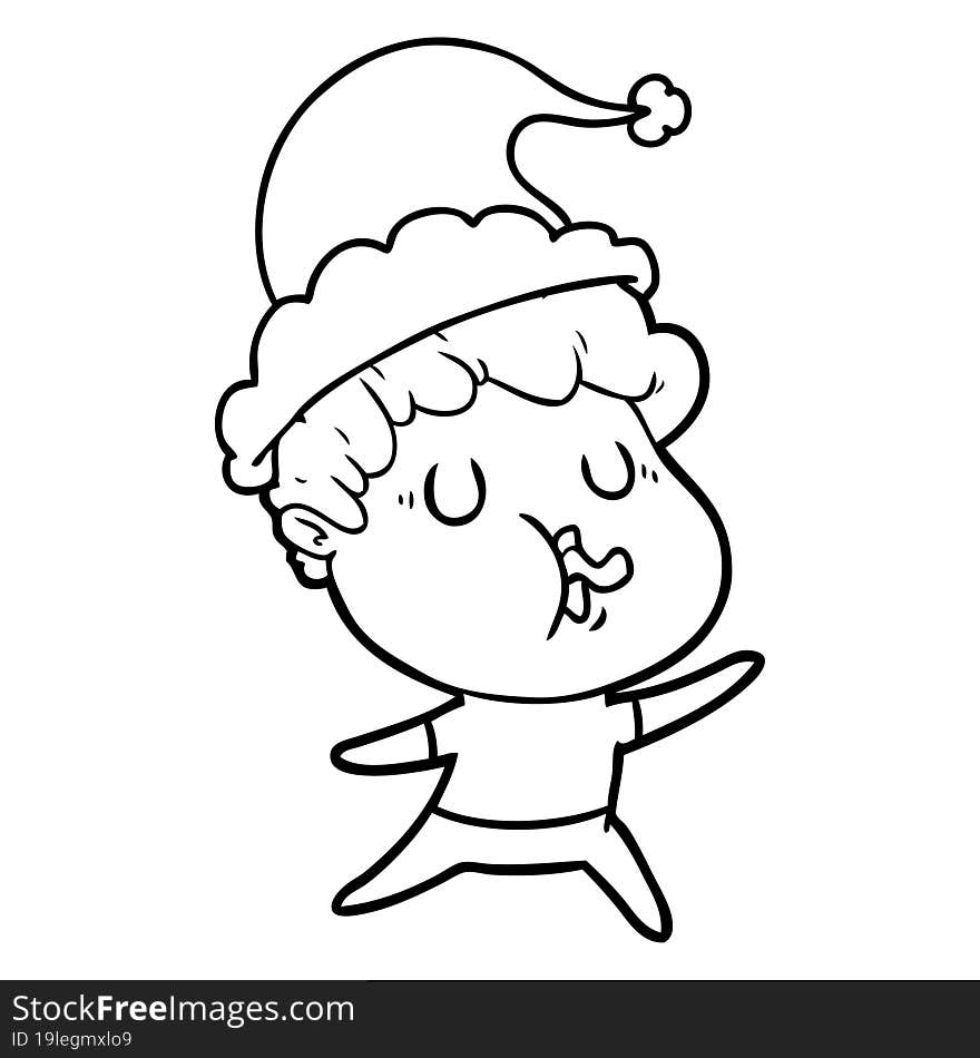 hand drawn line drawing of a man singing wearing santa hat