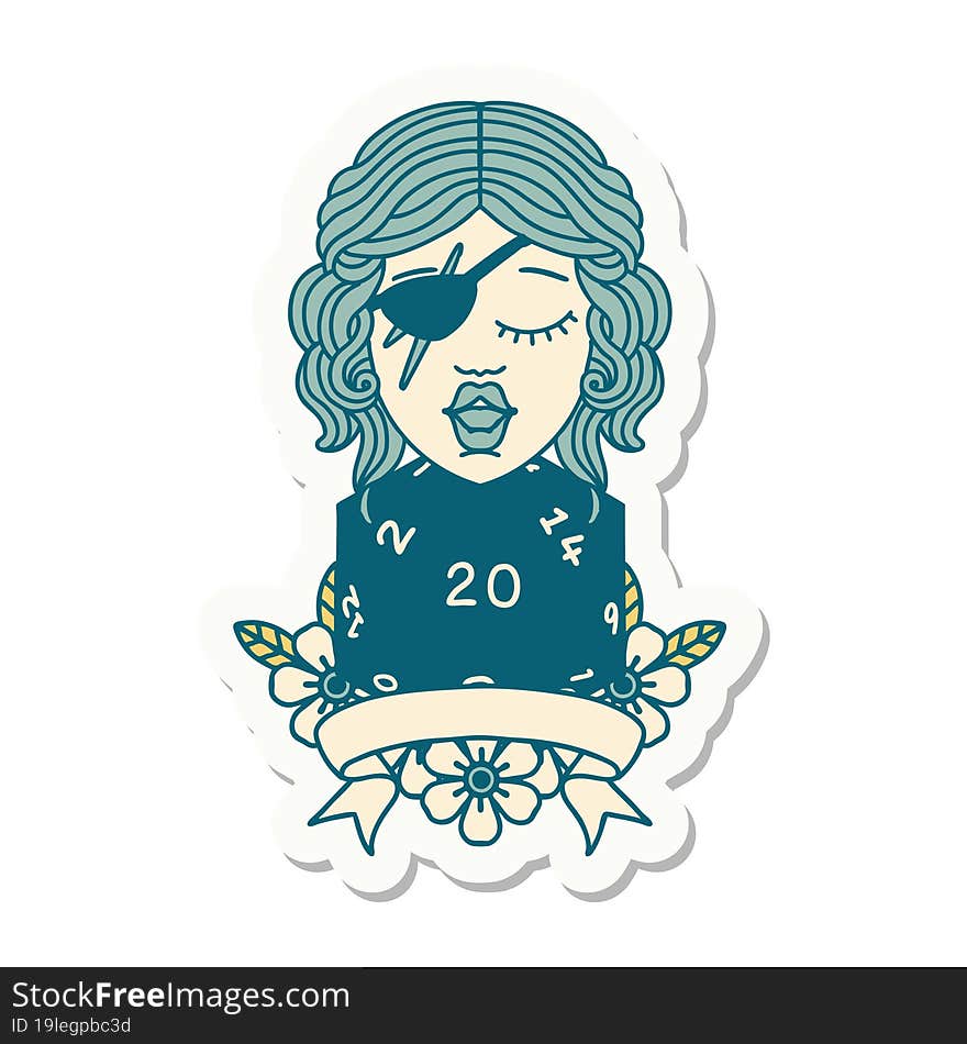 Human Rogue With Natural 20 Dice Roll Sticker