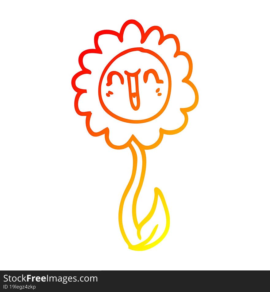 warm gradient line drawing cartoon happy flower