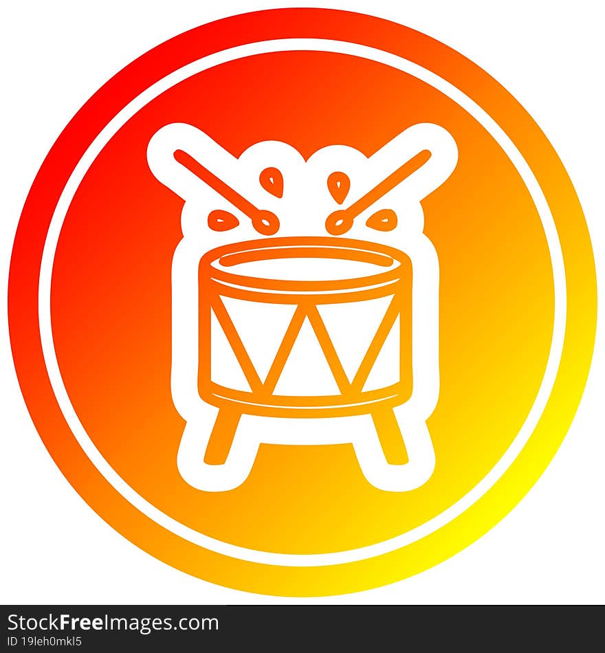 beating drum circular icon with warm gradient finish. beating drum circular icon with warm gradient finish