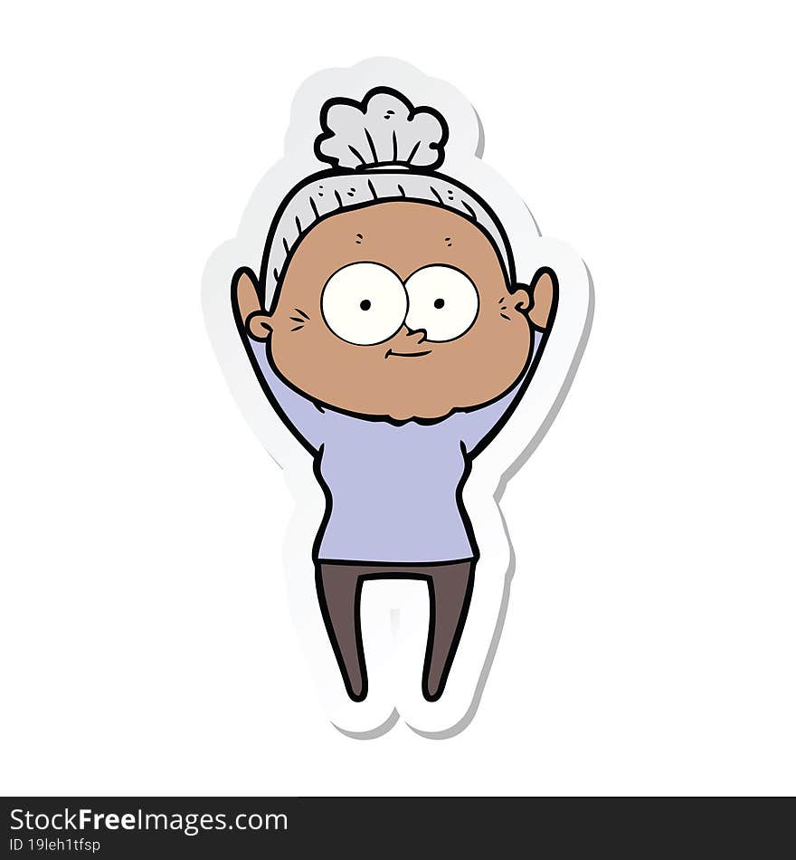 sticker of a cartoon happy old woman