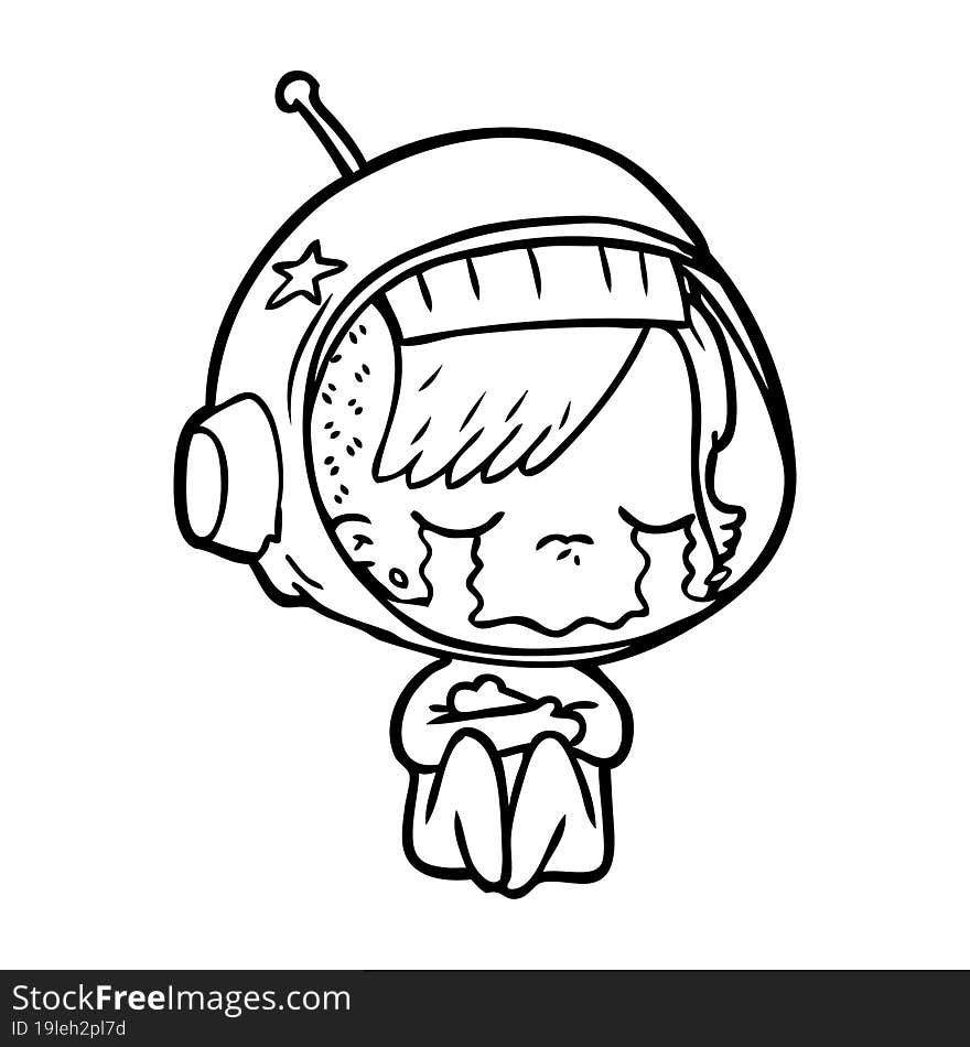 cartoon crying astronaut girl. cartoon crying astronaut girl