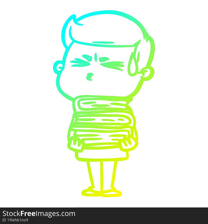 cold gradient line drawing cartoon man sweating