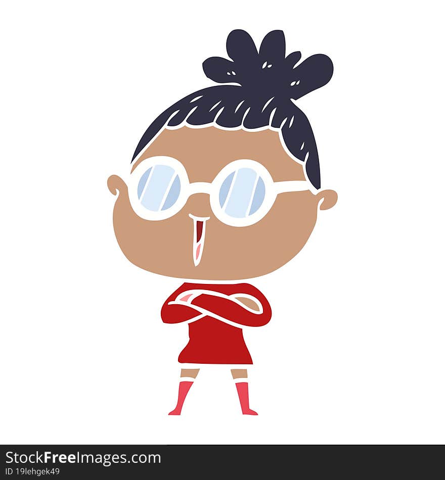 flat color style cartoon woman wearing spectacles