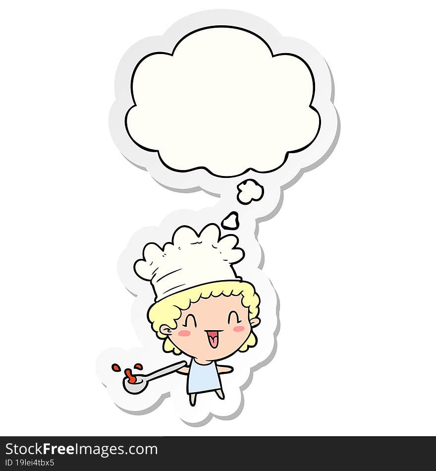 cartoon chef with thought bubble as a printed sticker