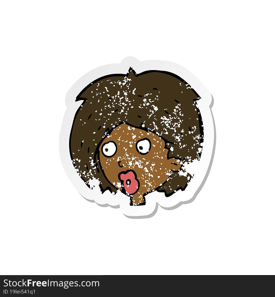 retro distressed sticker of a cartoon woman looking