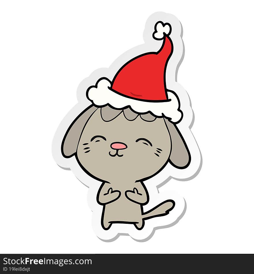 happy hand drawn sticker cartoon of a dog wearing santa hat. happy hand drawn sticker cartoon of a dog wearing santa hat