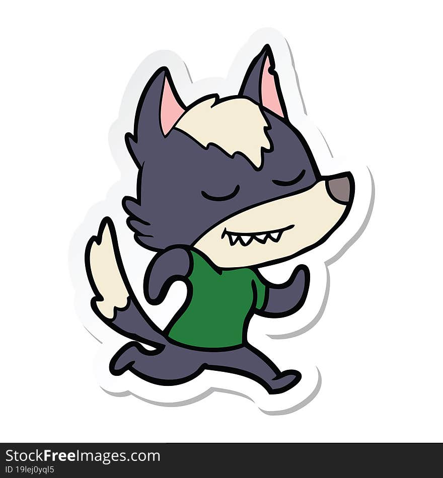 sticker of a friendly cartoon wolf