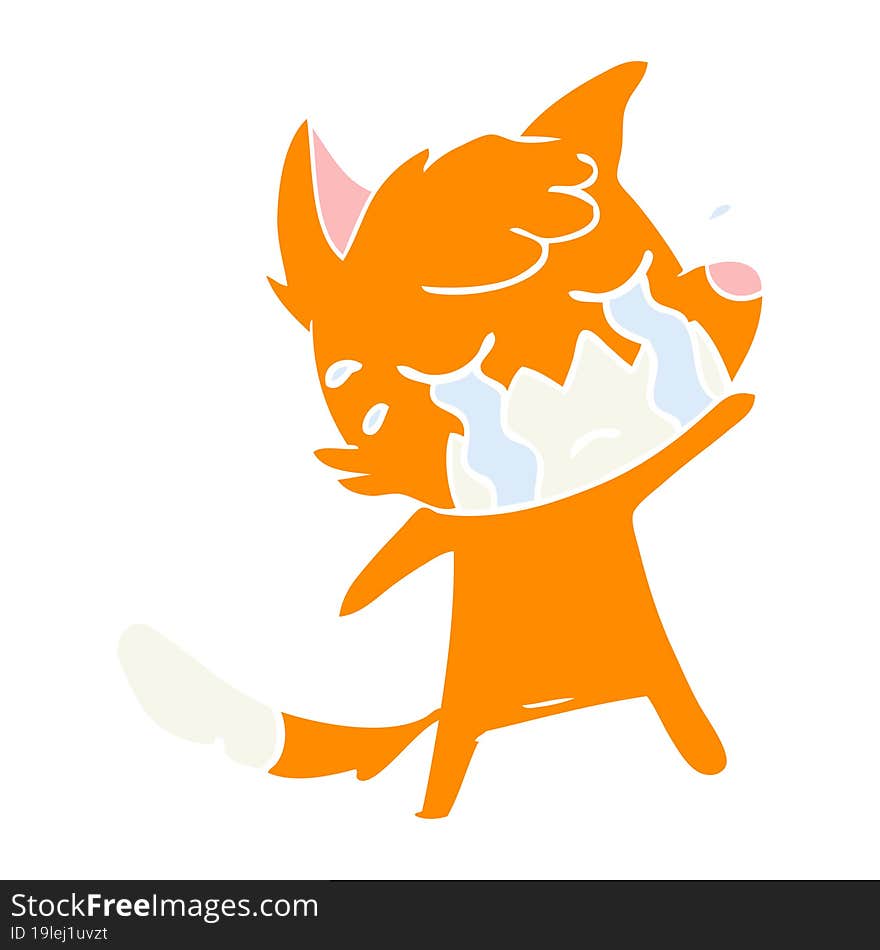 crying waving fox flat color style cartoon