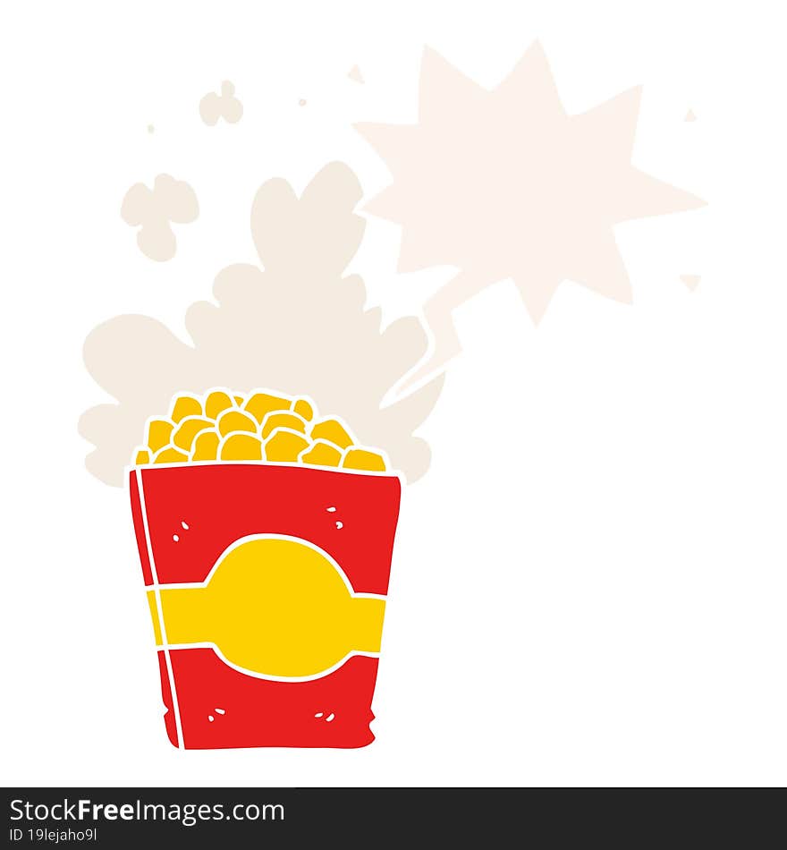 cartoon popcorn and speech bubble in retro style