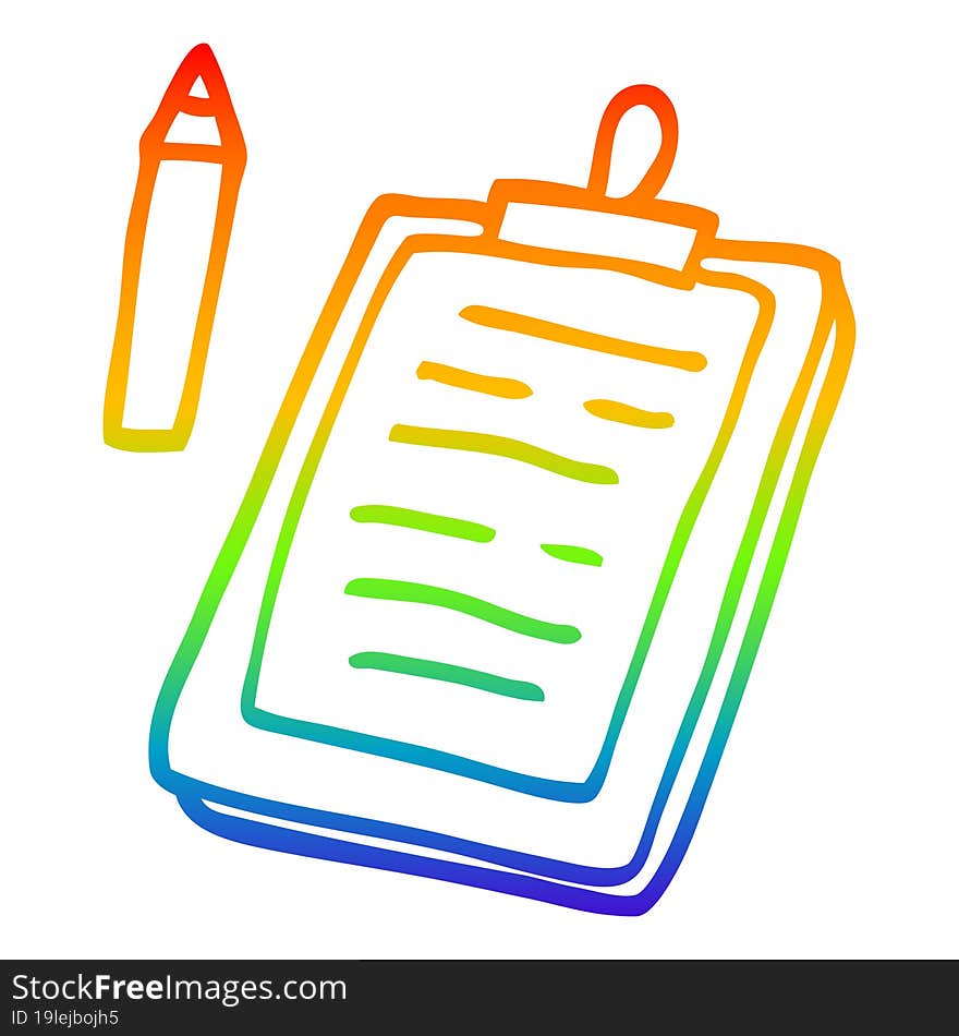 rainbow gradient line drawing of a cartoon clip board