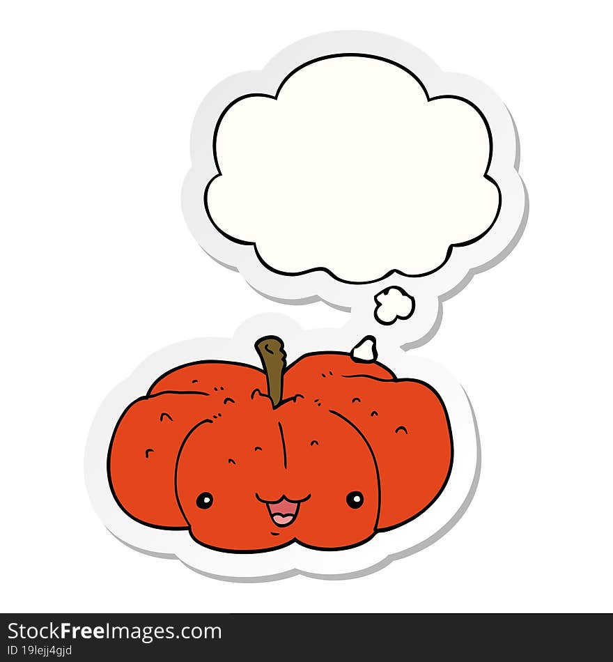 cartoon pumpkin and thought bubble as a printed sticker