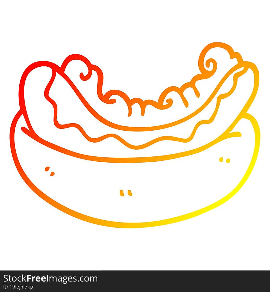 warm gradient line drawing cartoon hotdog