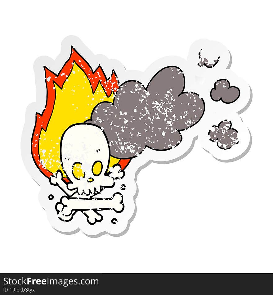 distressed sticker of a cartoon spooky burning bones