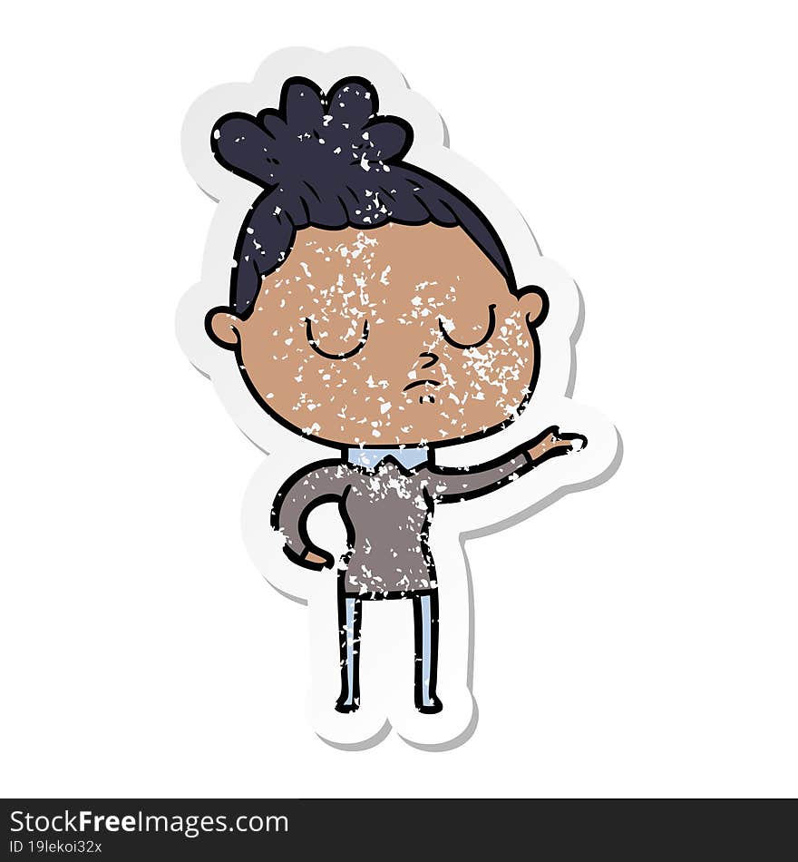 distressed sticker of a cartoon calm woman