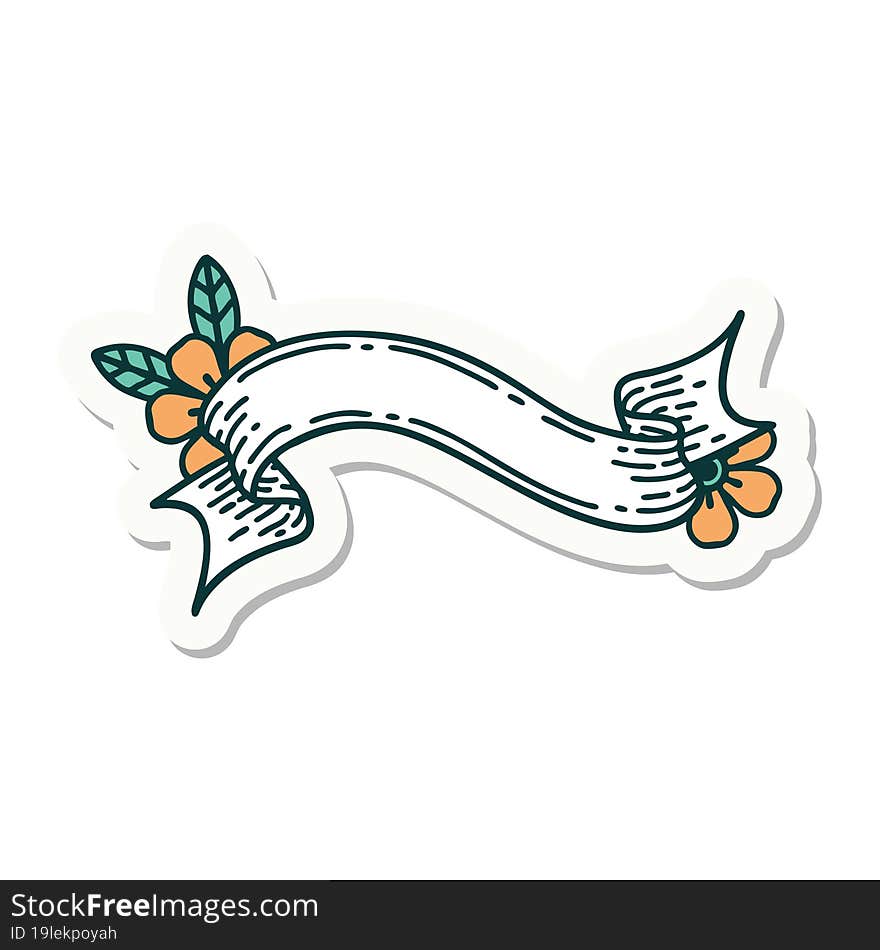 sticker of tattoo in traditional style of a banner and flowers. sticker of tattoo in traditional style of a banner and flowers