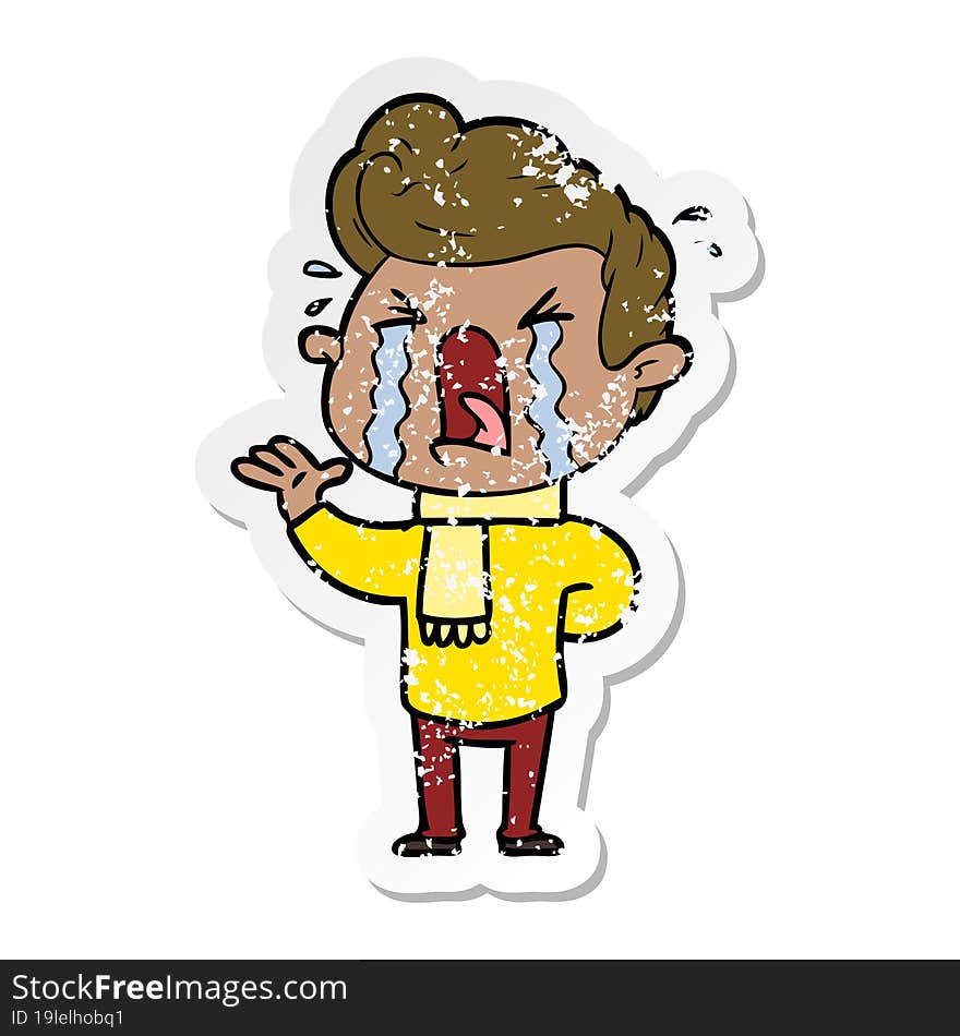 distressed sticker of a cartoon crying man