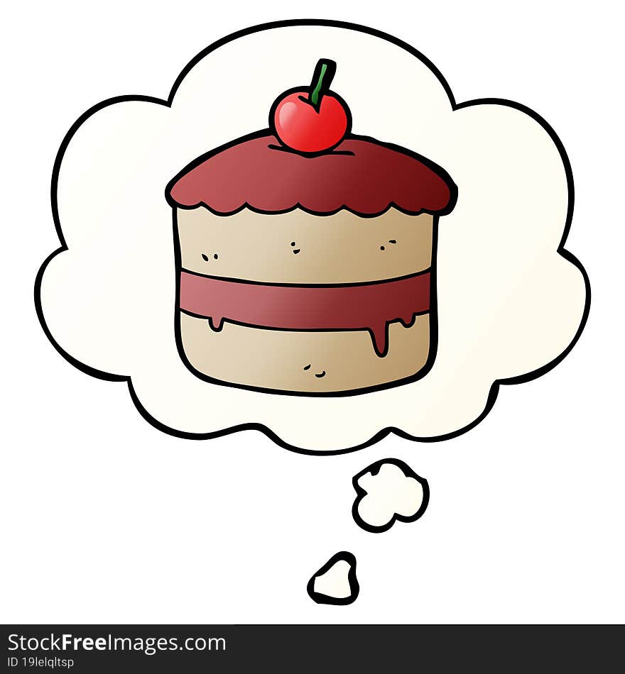 cartoon cake with thought bubble in smooth gradient style