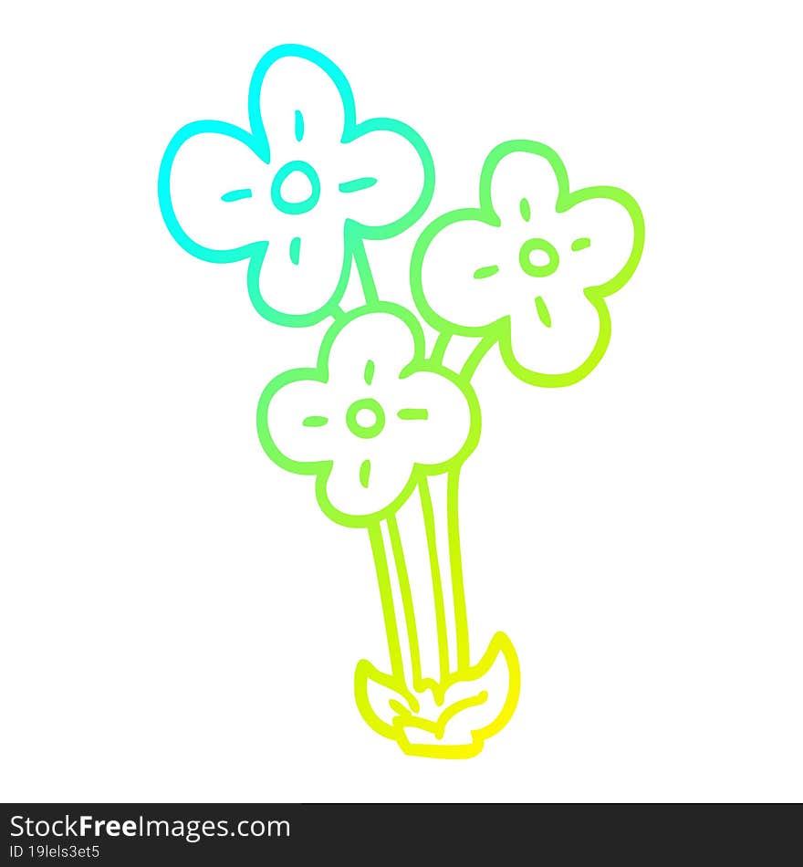 cold gradient line drawing cartoon bunch of flowers