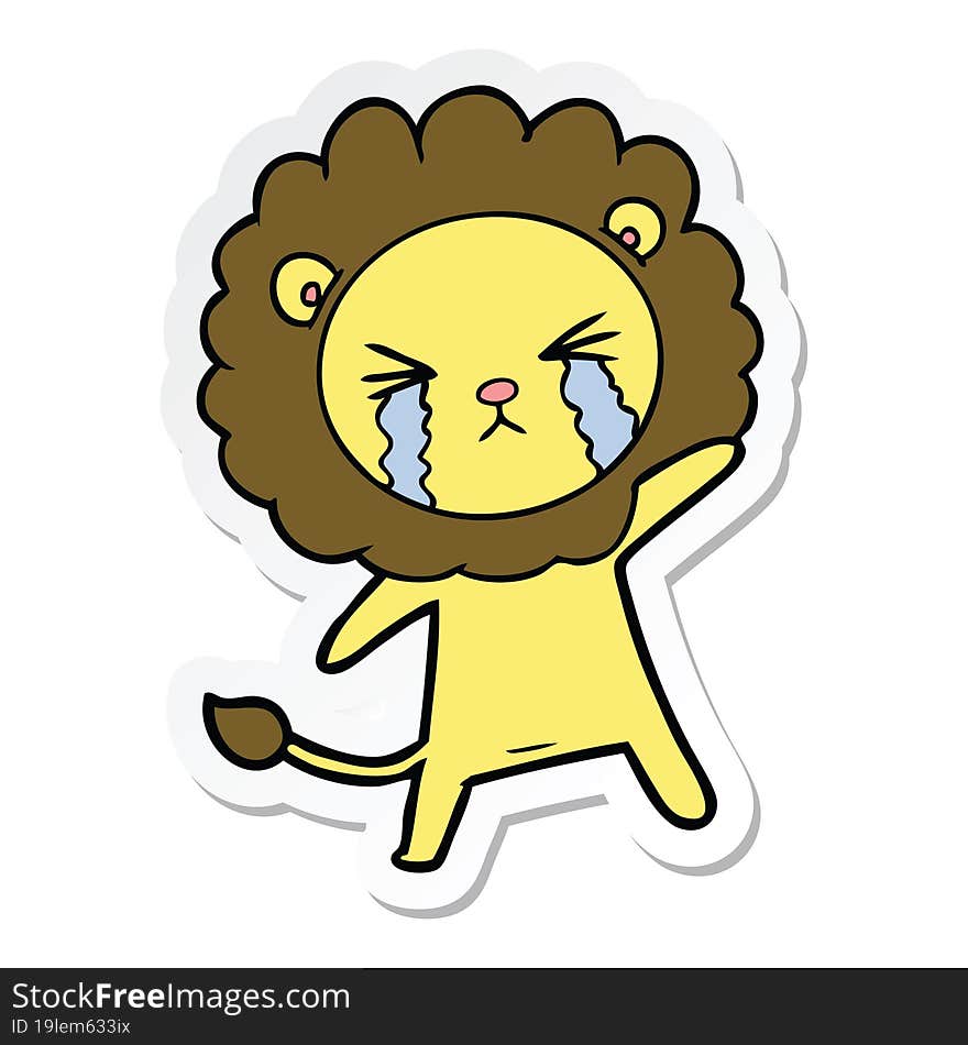 Sticker Of A Cartoon Crying Lion