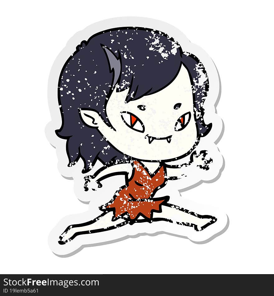 distressed sticker of a cartoon friendly vampire girl running