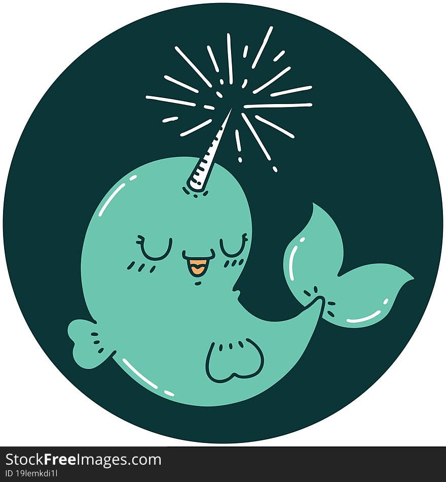 Icon Of Tattoo Style Happy Narwhal