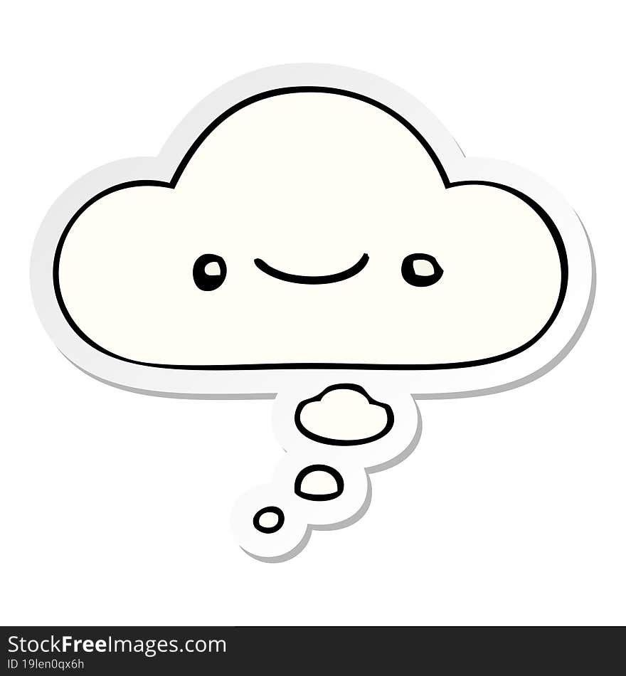 happy cartoon face with thought bubble as a printed sticker