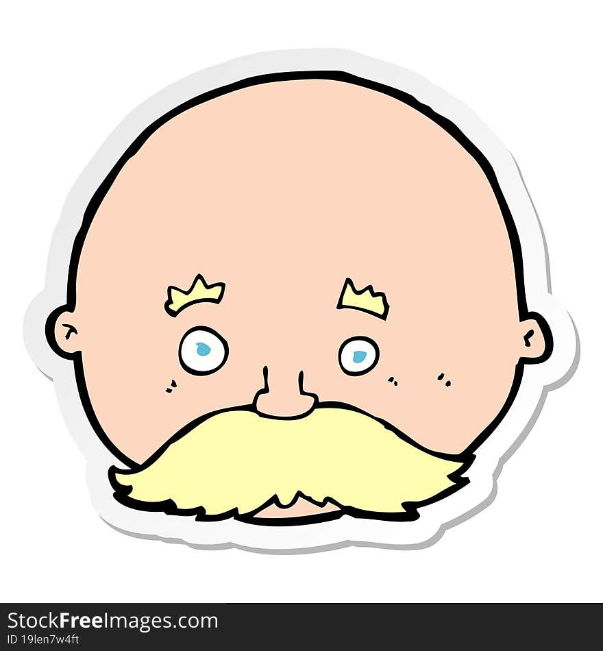 sticker of a cartoon bald man with mustache